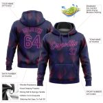 Custom Name and Number Sports Hoodie with 3D Pattern Design in Navy and Purple-Pink - Personalized Stitched Pullover Sweatshirt
