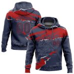 Custom Team Pullover Hoodie with Personalized Name and Number, Stitched Navy Red 3D Torn Paper Pattern Sweatshirt Personalized