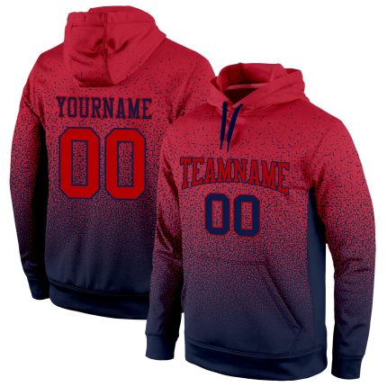 Custom Name Number Sports Hoodie Pullover Sweatshirt in Navy Red Fade Fashion - Personalized Team Apparel Personalized Stitched