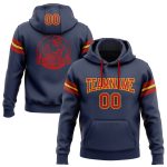 Custom Navy Red-Gold Football Hoodie with Personalized Name and Number - Stitched Pullover Sweatshirt Personalized Stitched
