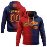 Custom Name Number Navy Red Gold Gradient Sports Hoodie Pullover Sweatshirt - Personalized Team Apparel Personalized Stitched