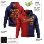 Custom Name Number Navy Red Gold Gradient Sports Hoodie Pullover Sweatshirt - Personalized Team Apparel Personalized Stitched