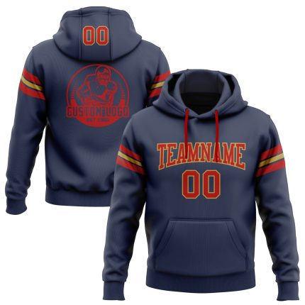Custom Name Number Football Hoodie Sweatshirt - Personalized Navy Red Old Gold Stitched Pullover Personalized Stitched Navy