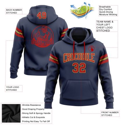 Custom Name Number Football Hoodie Sweatshirt - Personalized Navy Red Old Gold Stitched Pullover Personalized Stitched Navy