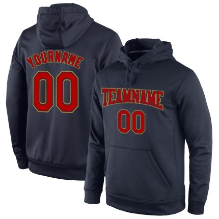 Custom Name and Number Sports Hoodie Pullover Sweatshirt in Navy Red and Old Gold - Personalized Team Apparel Personalized