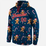 Custom Name and Number 3D Sports Sweatshirt Hoodie for Christmas - Personalized Navy Red-White Design Personalized Stitched