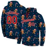 Custom Name and Number 3D Sports Sweatshirt Hoodie for Christmas - Personalized Navy Red-White Design Personalized Stitched