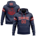 Custom Name Number Navy Red White Football Hoodie Pullover Sweatshirt - Personalized Team Apparel Personalized Stitched Navy