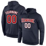 Personalized Navy Red White Sports Hoodie Pullover Sweatshirt for Men and Women Personalized Stitched Navy Red-White Sports