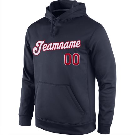 Custom Name Number Sports Hoodie Pullover Sweatshirt - Personalized Red White Navy Team Apparel Personalized Stitched Navy