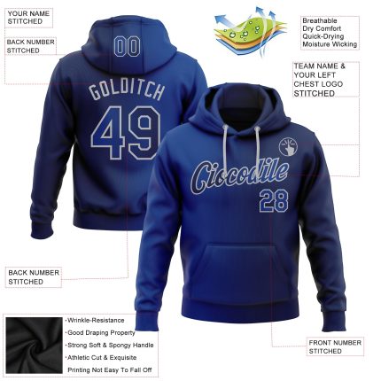 Custom Navy Gradient Sports Hoodie with Name & Number - Personalized Stitched Pullover Sweatshirt Personalized Stitched Navy