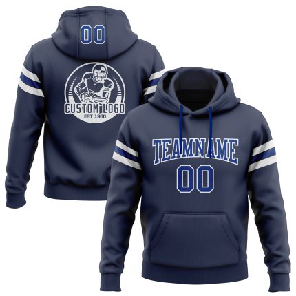 Custom Navy Royal-White Football Hoodie with Personalized Stitched Name & Number - Pullover Sweatshirt Personalized Stitched