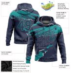 Custom Team Name and Number Sports Hoodie - Personalized Navy Teal 3D Torn Paper Design Pullover Sweatshirt Personalized