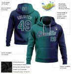 Custom Name and Number Hoodie - Navy Teal-Gray Gradient Sports Pullover Sweatshirt, Personalized Fashion Wear Personalized