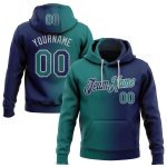 Custom Name and Number Hoodie - Navy Teal-Gray Gradient Sports Pullover Sweatshirt, Personalized Fashion Wear Personalized