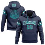 Custom Team Name Number Navy Teal-White Football Hoodie Sweatshirt Pullover Personalized Stitched Personalized Stitched Navy