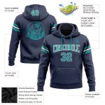Custom Team Name Number Navy Teal-White Football Hoodie Sweatshirt Pullover Personalized Stitched Personalized Stitched Navy