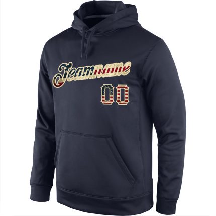 Custom Navy Vintage USA Flag Sports Hoodie Sweatshirt with Stitched Name and Number - Personalized Pullover Personalized
