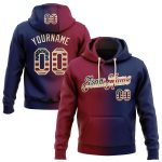 Custom Vintage USA Flag Sweatshirt Hoodie with Personalized Name & Number - Navy Maroon Cream Pullover for Sports Teams Personalized