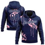 Custom Name Number Flamingo Sports Pullover Hoodie Personalized 3D Pattern Navy-White Sweatshirt Personalized Stitched Navy-White