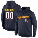 Personalized Navy White-Gold Sports Hoodie Sweatshirt Pullover for Comfortable Style Personalized Stitched Navy White-Gold