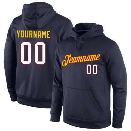 Personalized Navy White-Gold Sports Hoodie Sweatshirt Pullover for Comfortable Style Personalized Stitched Navy White-Gold