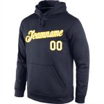 Custom Name Number Sports Hoodie Pullover Sweatshirt in Navy White-Gold - Personalized Team Apparel Personalized Stitched
