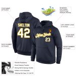 Custom Name Number Sports Hoodie Pullover Sweatshirt in Navy White-Gold - Personalized Team Apparel Personalized Stitched
