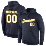 Custom Name Number Sports Hoodie Pullover Sweatshirt in Navy White-Gold - Personalized Team Apparel Personalized Stitched
