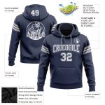 Custom Team Name and Number Football Hoodie Pullover Sweatshirt - Personalized Stitched Navy White-Gray Personalized Stitched