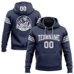 Custom Team Name and Number Football Hoodie Pullover Sweatshirt - Personalized Stitched Navy White-Gray Personalized Stitched