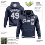 Custom Personalized Sports Hoodie - Navy White-Gray Stitched Pullover Sweatshirt with Team Name and Number Personalized Stitched
