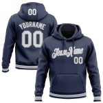 Custom Personalized Sports Hoodie - Navy White-Gray Stitched Pullover Sweatshirt with Team Name and Number Personalized Stitched