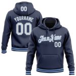 Personalized Navy Light Blue White Stitched Hoodie Sports Pullover Sweatshirt Personalized Stitched Navy White-Light Blue