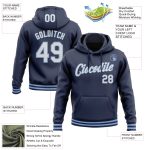 Personalized Navy Light Blue White Stitched Hoodie Sports Pullover Sweatshirt Personalized Stitched Navy White-Light Blue