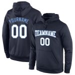 Personalized Custom Team Name Number Hoodie Sweatshirt Pullover Navy Light Blue Stitched Sports Personalized Stitched Navy
