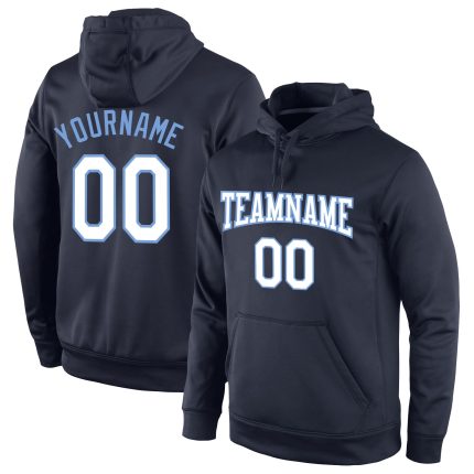 Personalized Custom Team Name Number Hoodie Sweatshirt Pullover Navy Light Blue Stitched Sports Personalized Stitched Navy