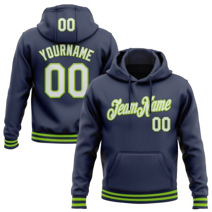 Custom Team Name Number Pullover Hoodie Sweatshirt - Personalized Navy White Neon Green Sports Apparel Personalized Stitched