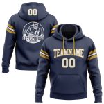 Custom Team Football Hoodie with Personalized Name and Number - Stitched Navy and Old Gold Pullover Sweatshirt Personalized