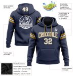 Custom Team Football Hoodie with Personalized Name and Number - Stitched Navy and Old Gold Pullover Sweatshirt Personalized
