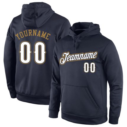 Personalized Navy White Old Gold Sports Hoodie Sweatshirt for Men and Women Personalized Stitched Navy White-Old Gold Sports