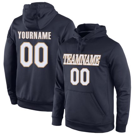 Custom Name Number Pullover Hoodie for Sports - Personalized Navy White Old Gold Sweatshirt Personalized Stitched Navy White-Old