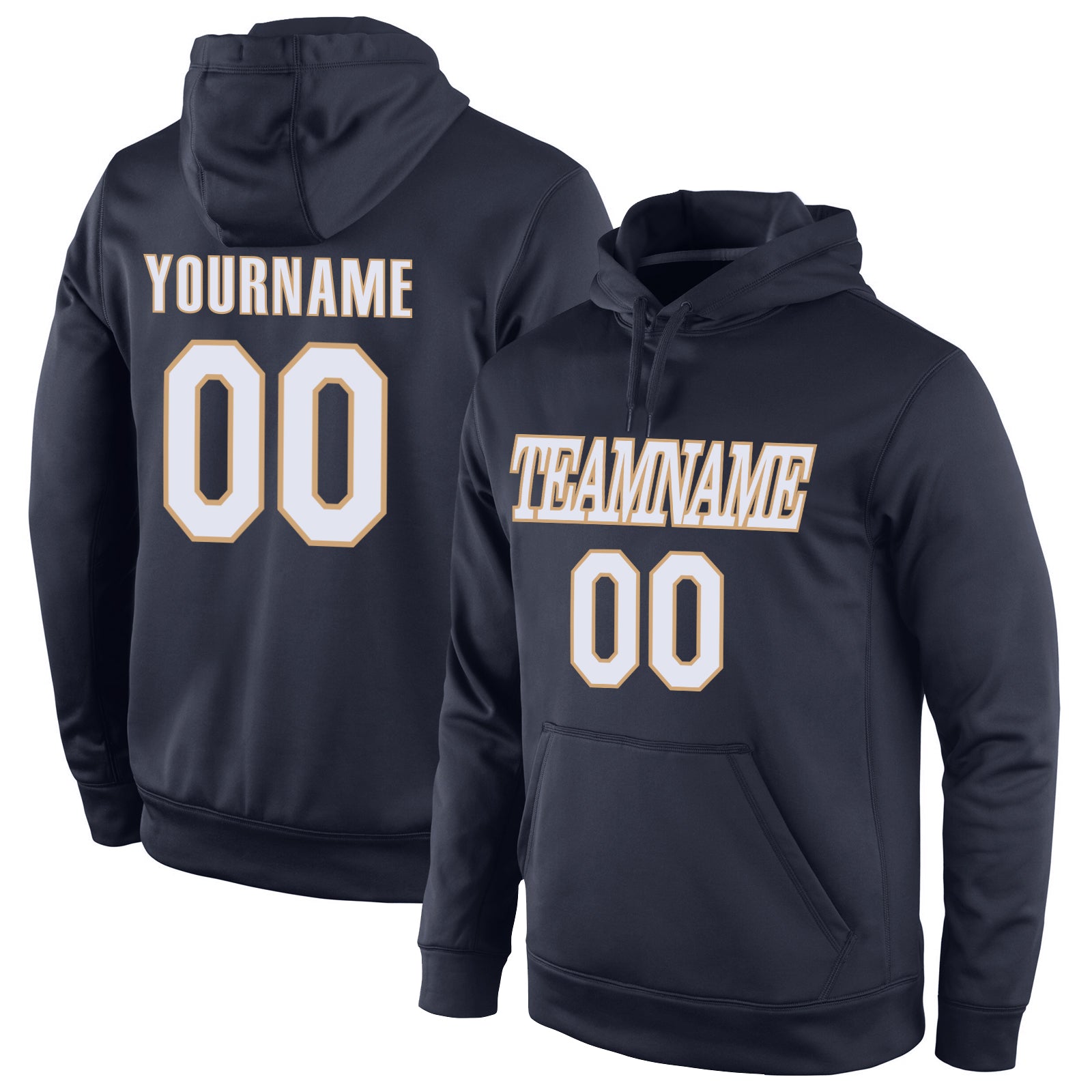 Custom Name Number Pullover Hoodie for Sports - Personalized Navy White Old Gold Sweatshirt Personalized Stitched Navy White-Old