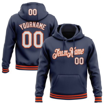 Custom Navy White Orange Sports Hoodie Pullover Sweatshirt - Personalized Stitched Design Personalized Stitched Navy White-Orange