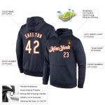 Custom Name Number Navy Orange White Sports Hoodie Pullover Sweatshirt - Personalized Team Apparel Personalized Stitched