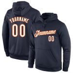 Custom Name Number Navy Orange White Sports Hoodie Pullover Sweatshirt - Personalized Team Apparel Personalized Stitched