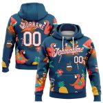 Custom Name Number Personalized 3D Tropical Christmas Sweatshirt Hoodie with Santas, Reindeers, Flamingos in Navy White-Red