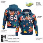 Custom Name Number Personalized 3D Tropical Christmas Sweatshirt Hoodie with Santas, Reindeers, Flamingos in Navy White-Red