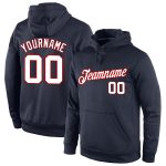 Custom Name Number Hoodie - Personalized Stitched Navy White-Red Sports Pullover Sweatshirt Personalized Stitched Navy White-Red