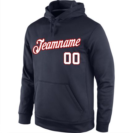 Custom Name Number Hoodie - Personalized Stitched Navy White-Red Sports Pullover Sweatshirt Personalized Stitched Navy White-Red